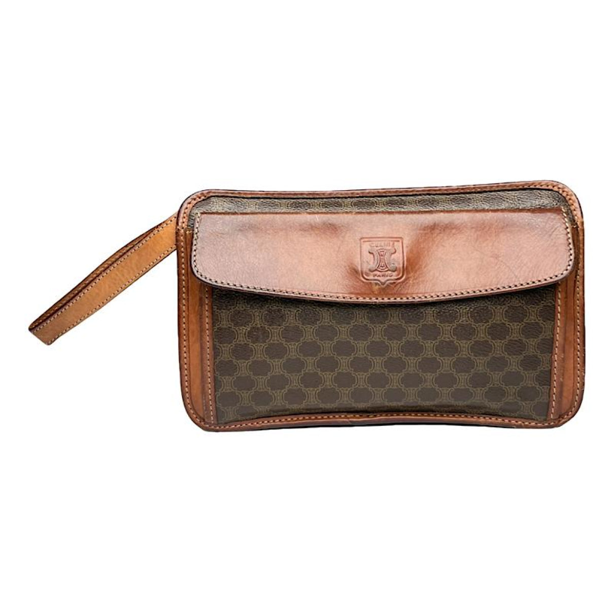 Celine Triomphe Vintage Brown Leather Clutch Bag image 1