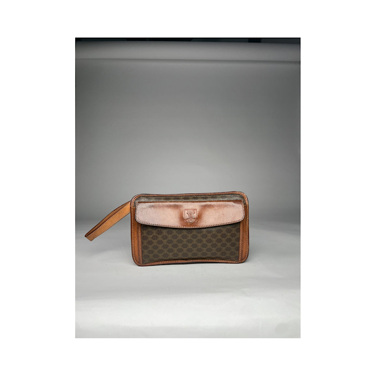 Celine Triomphe Vintage Brown Leather Clutch Bag image 2