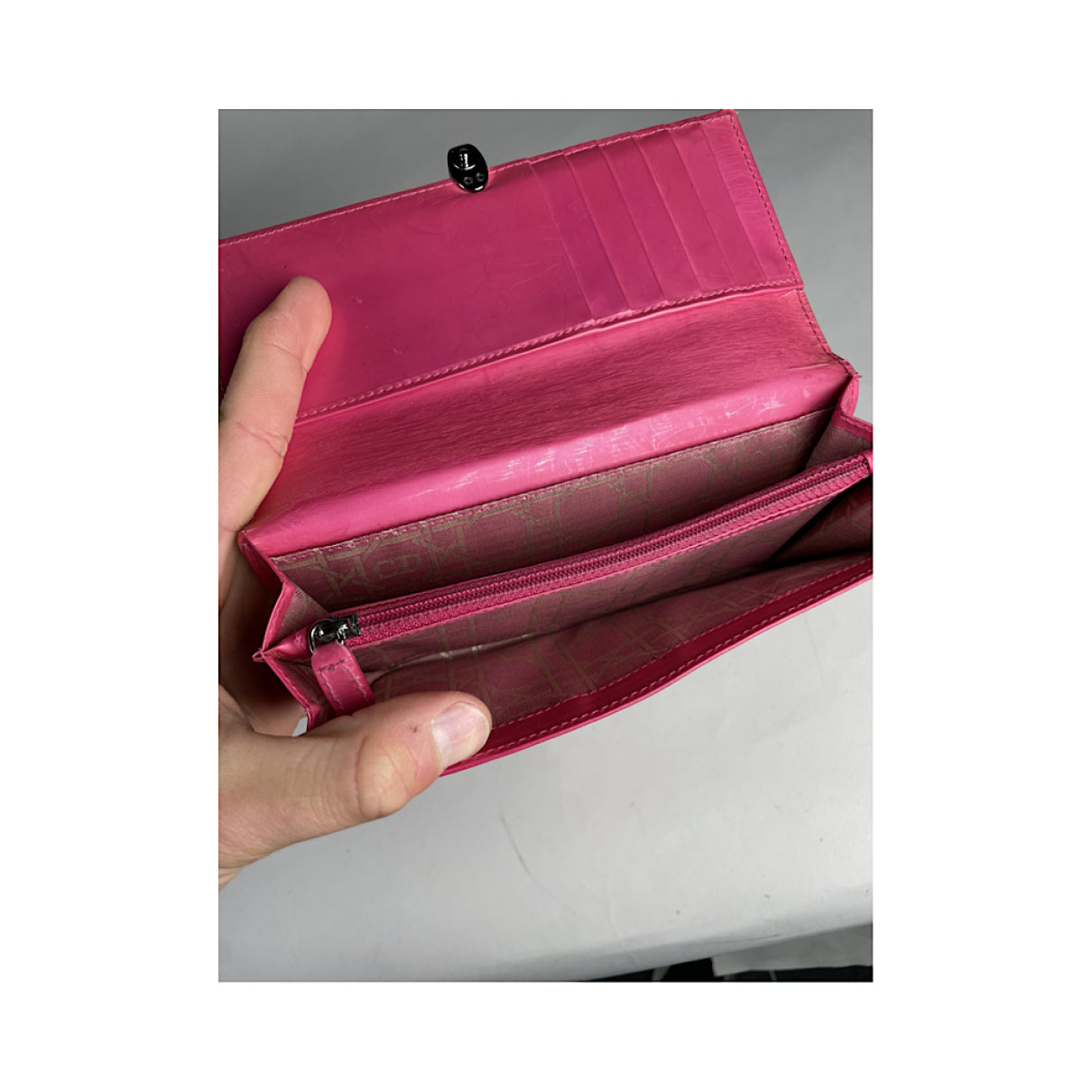 Dior Lady Dior Pink Patent Leather Wallet image 5