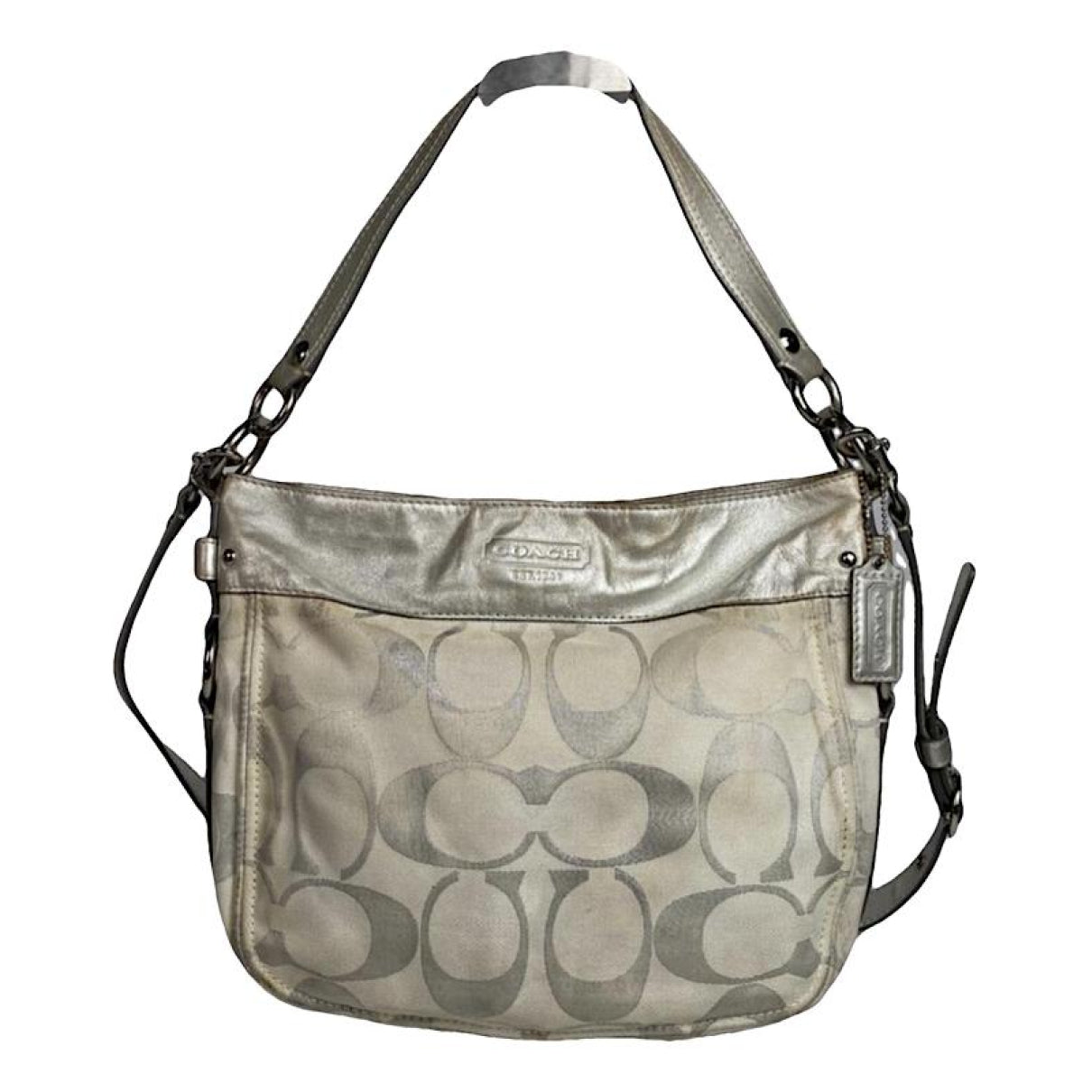 Coach Signature Sufflette Silver Leather Handbag image 1