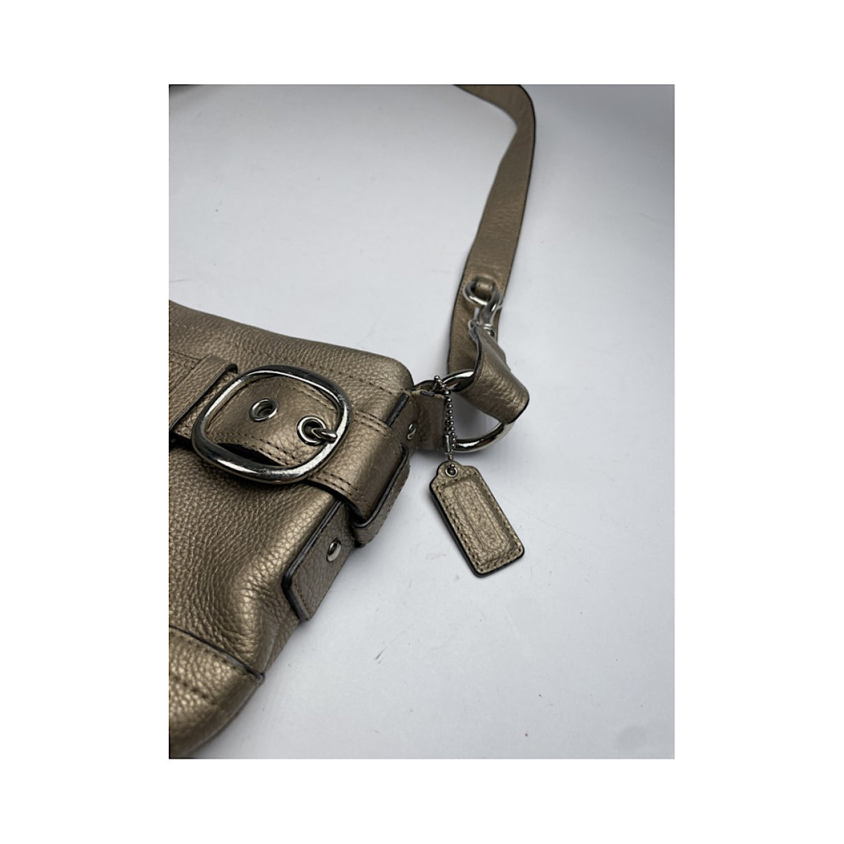 Coach Signature Sufflette Silver Leather Handbag image 5