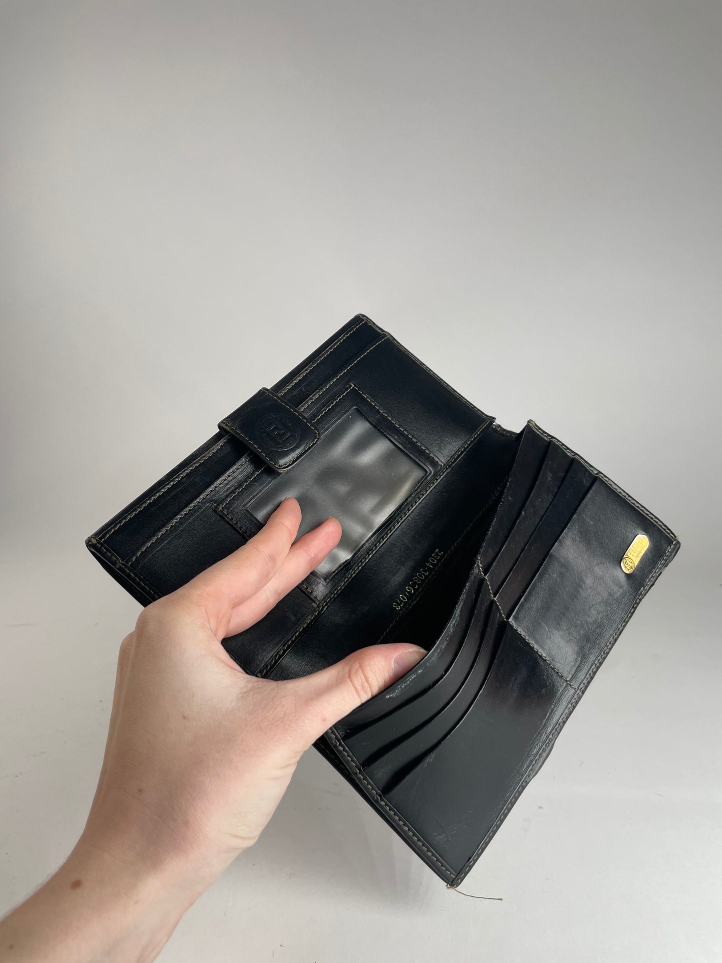 Vintage Fendi Roma Leather Wallet Brown Black striped