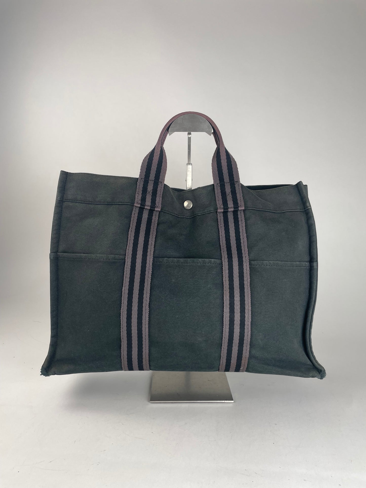 Vintage Hermes Canvas Shopper Bag Black