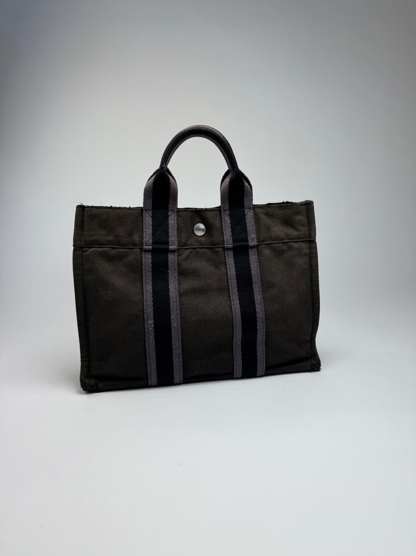 Vintage Hermes Paris Canvas Shopper Grey/Brown