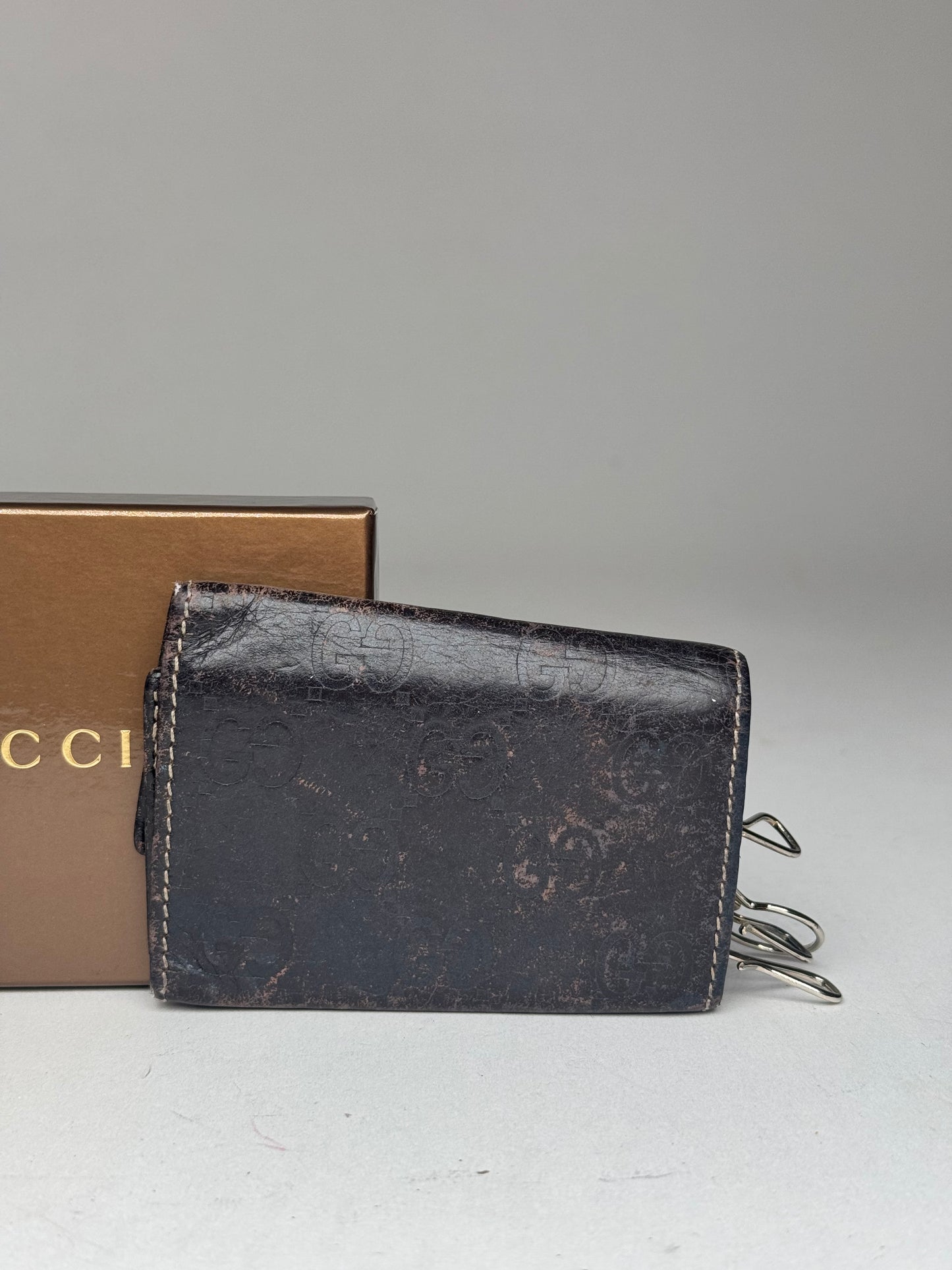 Vintage Gucci Leather Monogram Key Holder Brown