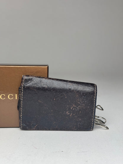 Vintage Gucci Leather Monogram Key Holder Brown