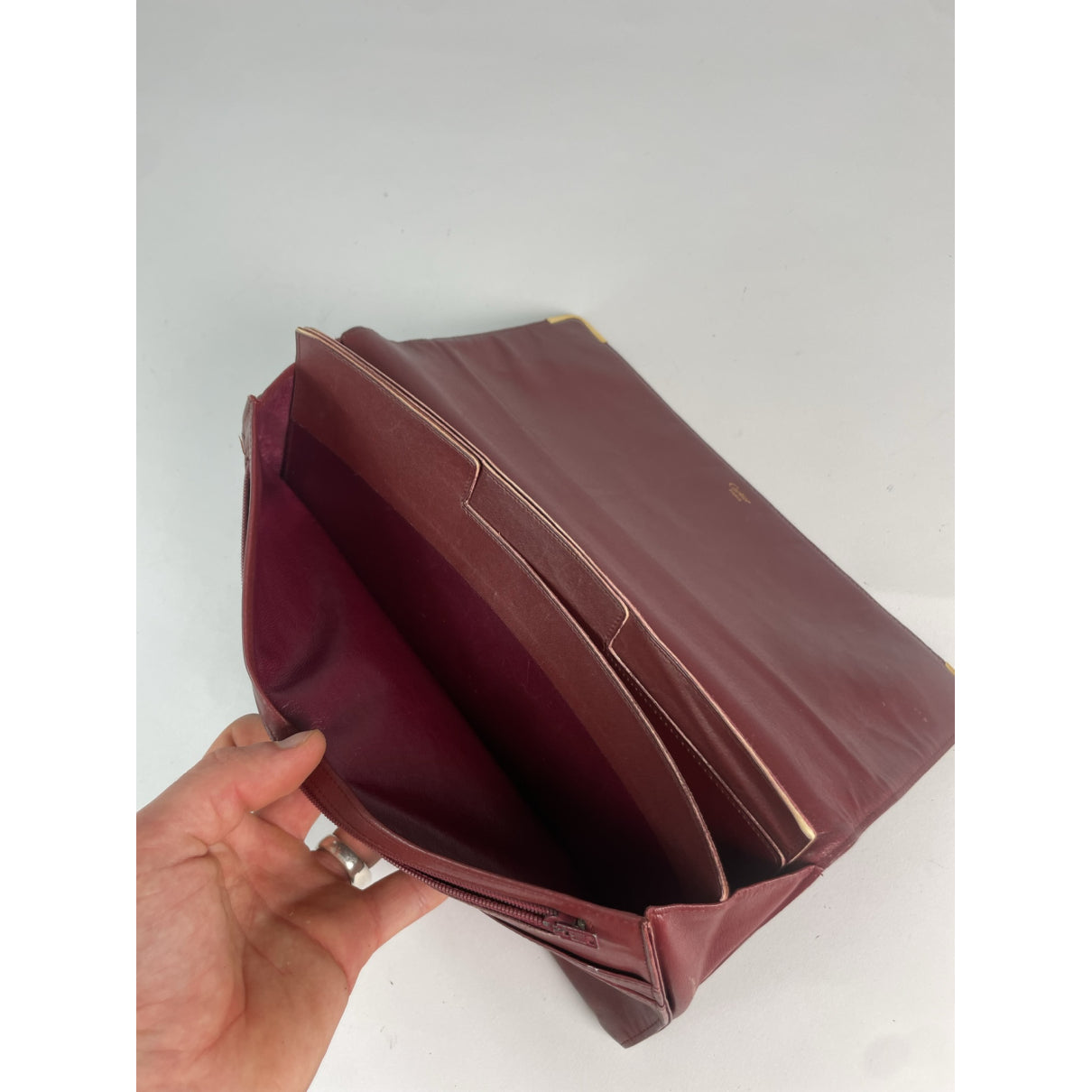 Cartier Burgundy Leather Clutch Bag image 5