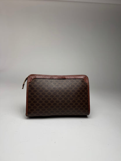 Vintage Celine Paris Triomphe Leather monogram Clutch Brown