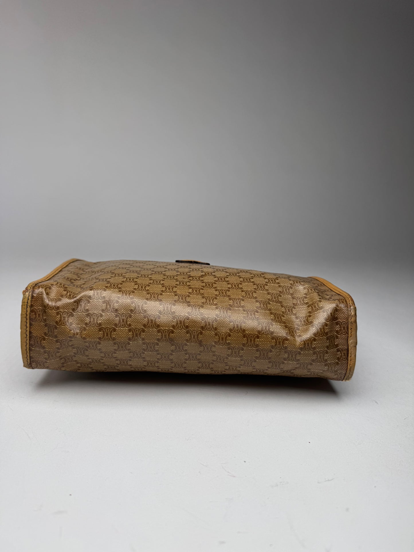 Vintage Celine Paris Leather Monogram Clutch Beige Brown