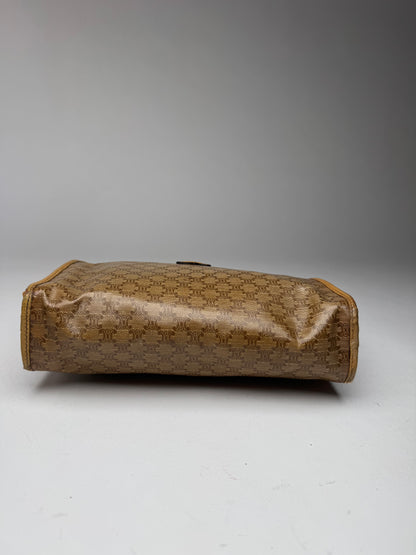 Vintage Celine Paris Leather Monogram Clutch Beige Brown