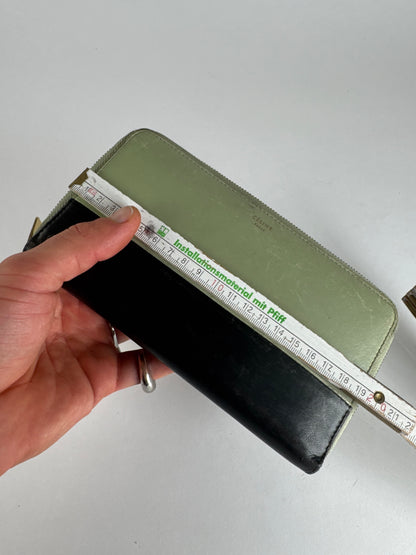 Portefeuille vintage en cuir Céline Triomphe vert noir