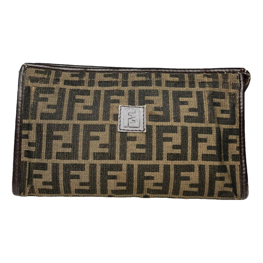 Fendi Baguette Brown Cotton Clutch Bag image 1