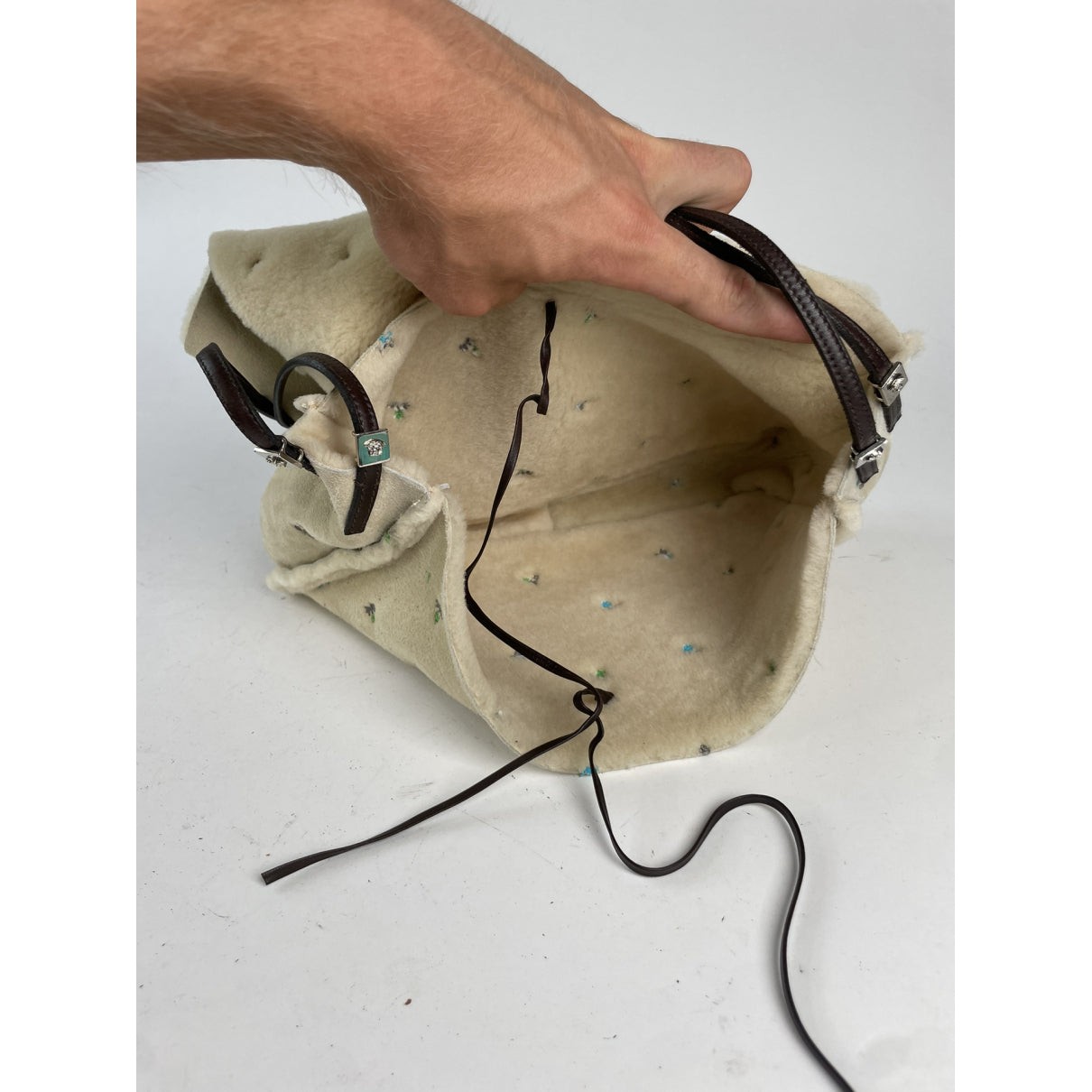Gianni Versace Beige Wool Handbag image 2