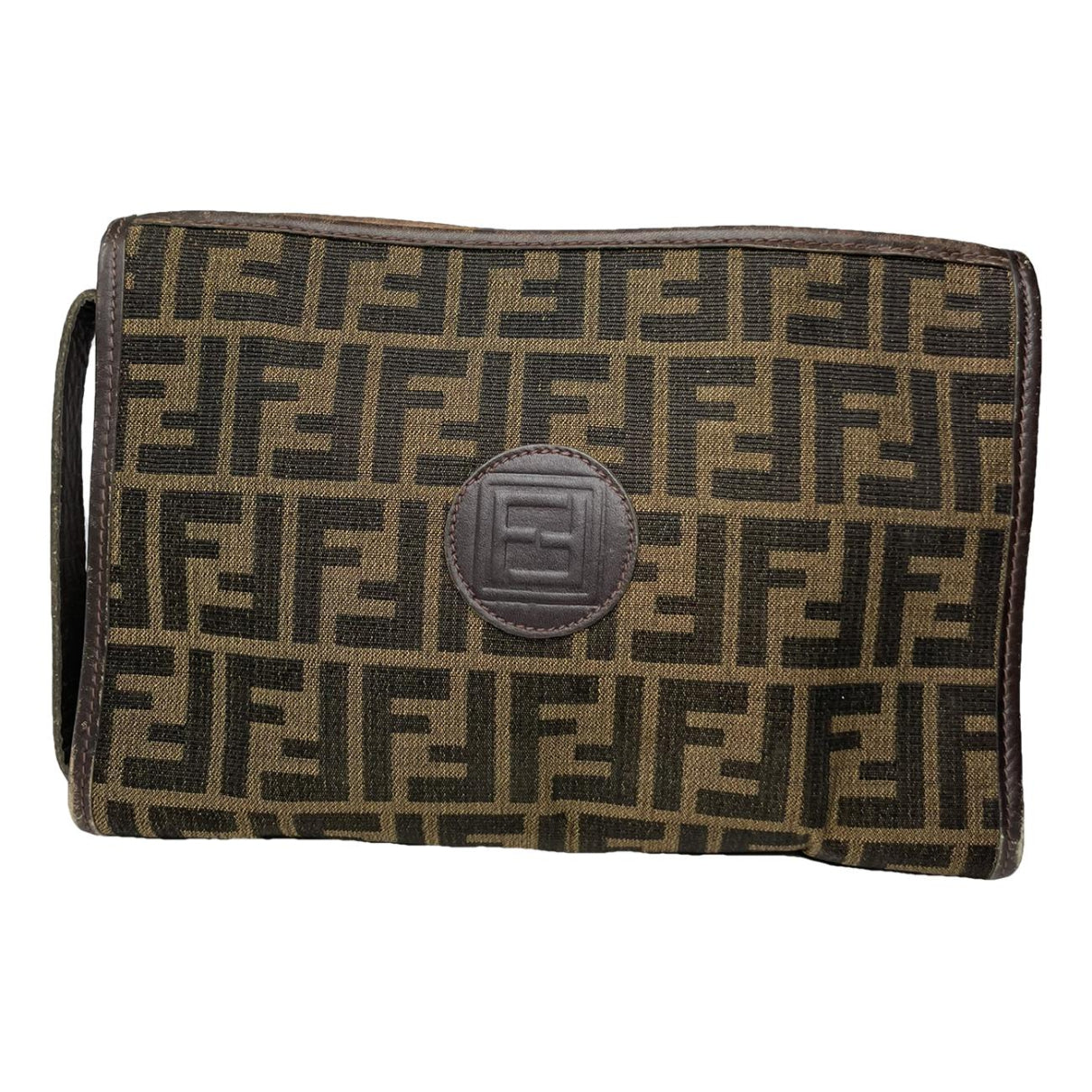 Fendi Baguette Brown Cotton Clutch Bag image 1