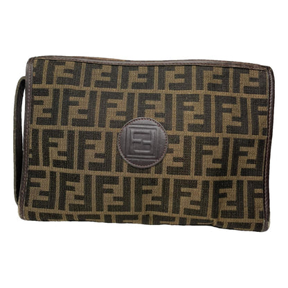 Fendi Baguette Brown Cotton Clutch Bag image 1