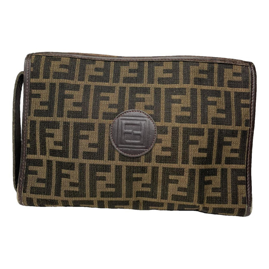Fendi Baguette Brown Cotton Clutch Bag image 1