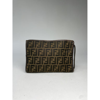 Fendi Baguette Brown Cotton Clutch Bag image 2