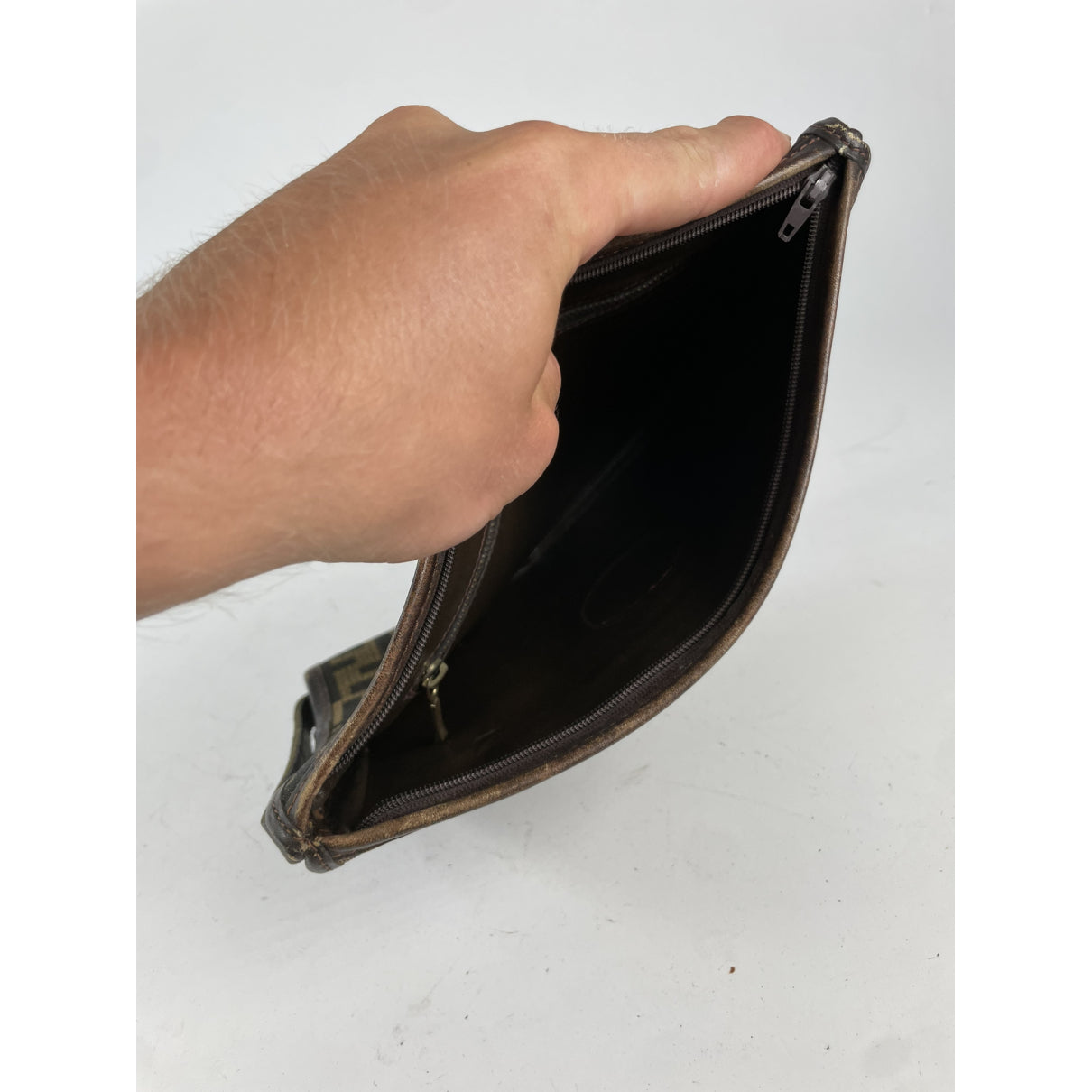 Fendi Baguette Brown Cotton Clutch Bag image 3