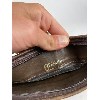 Fendi Baguette Brown Cotton Clutch Bag image 4