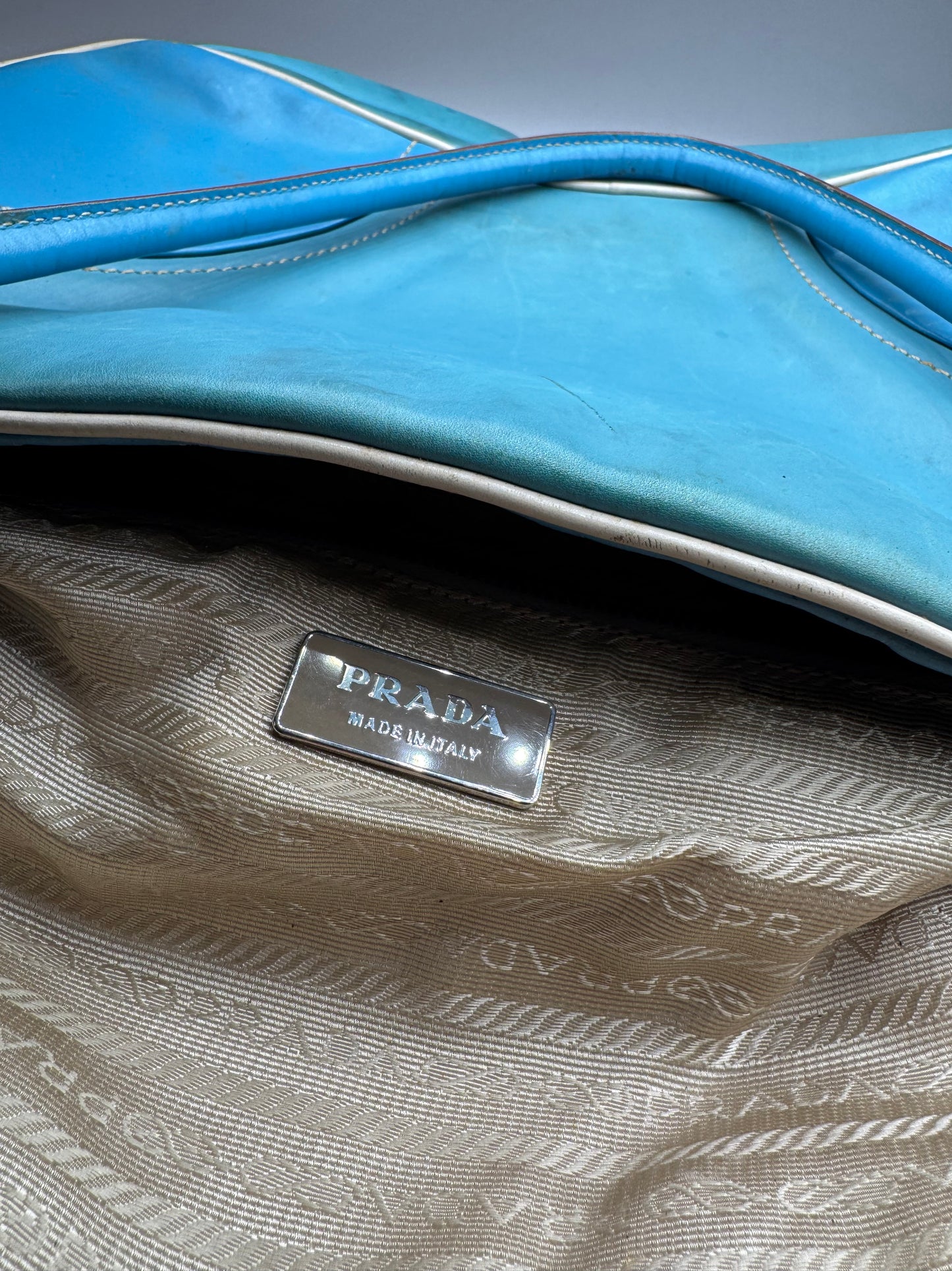 Sac bowling vintage en cuir Prada bleu