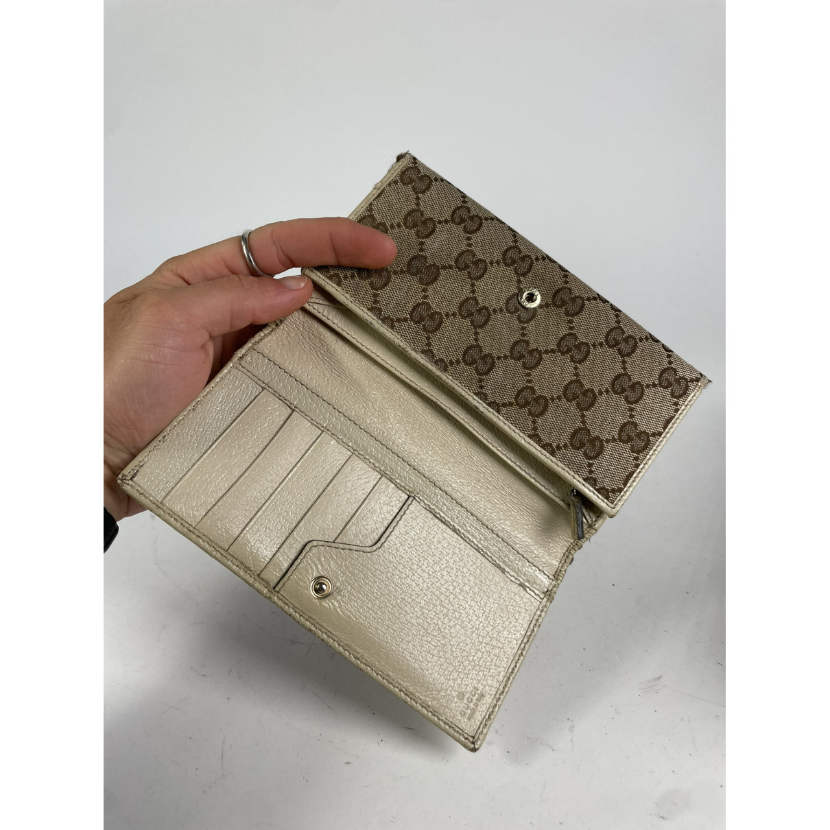 Gucci Horsebit 1955 Beige Cotton Wallet image 3