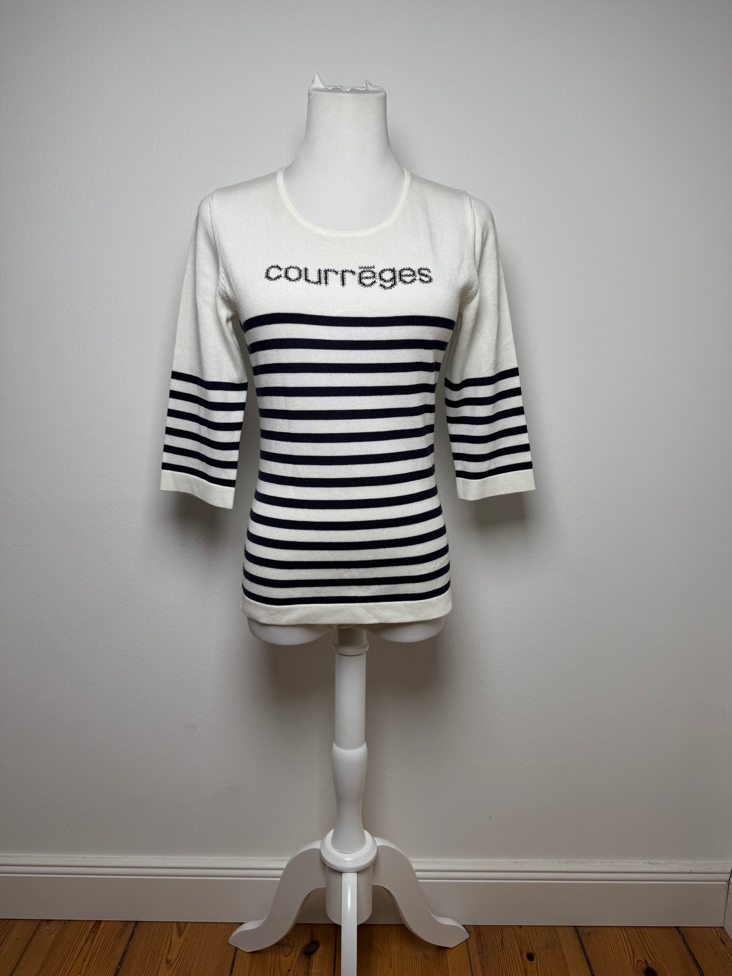 Vintage Courreges Paris Striped Sweater White/Navy EU36/S