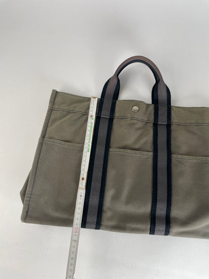 Vintage Hermes Canvas Shopper Bag Grey