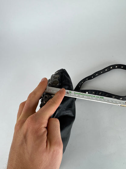 Vintage Pleated Leather Crossbody Bag Black