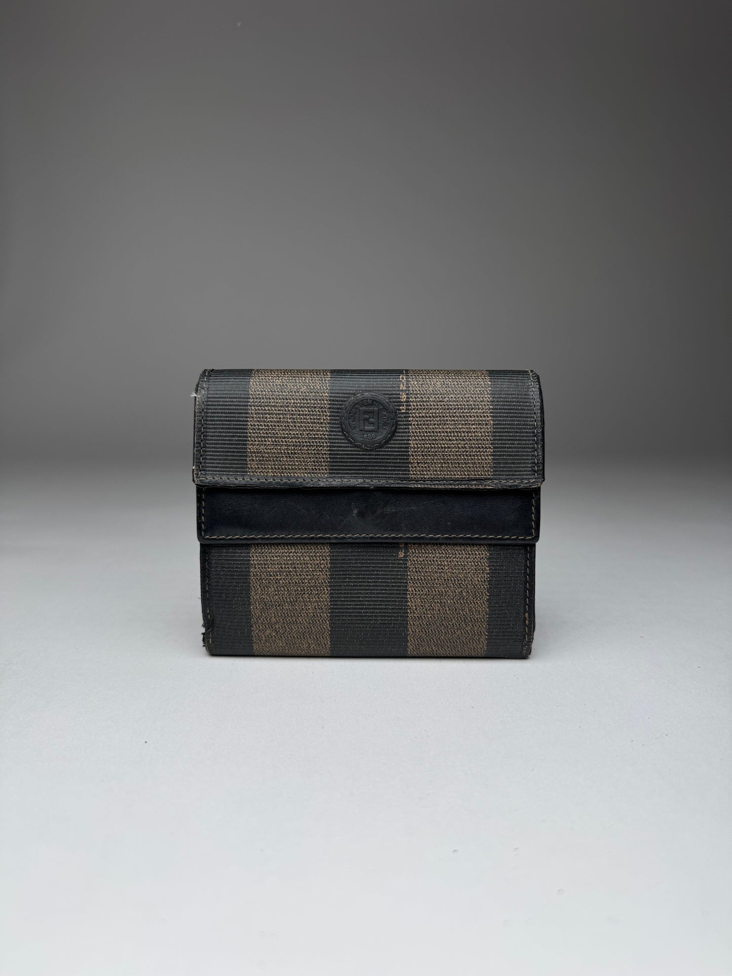 Vintage Fendi Roma Leather Wallet Striped Black Brown