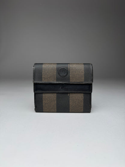 Vintage Fendi Roma Leather Wallet Striped Black Brown