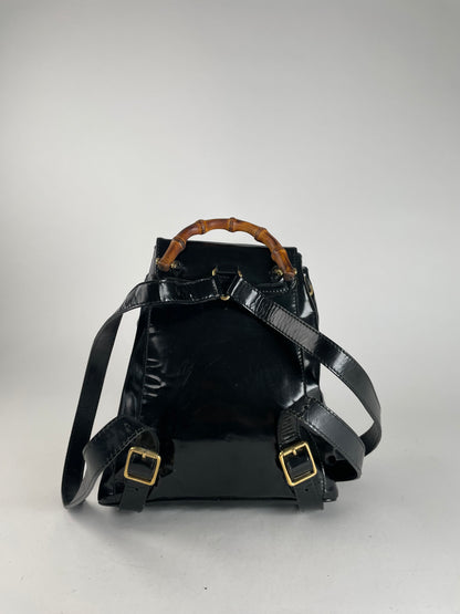 Vintage Gucci Bamboo Patent Leather Bagpack Black