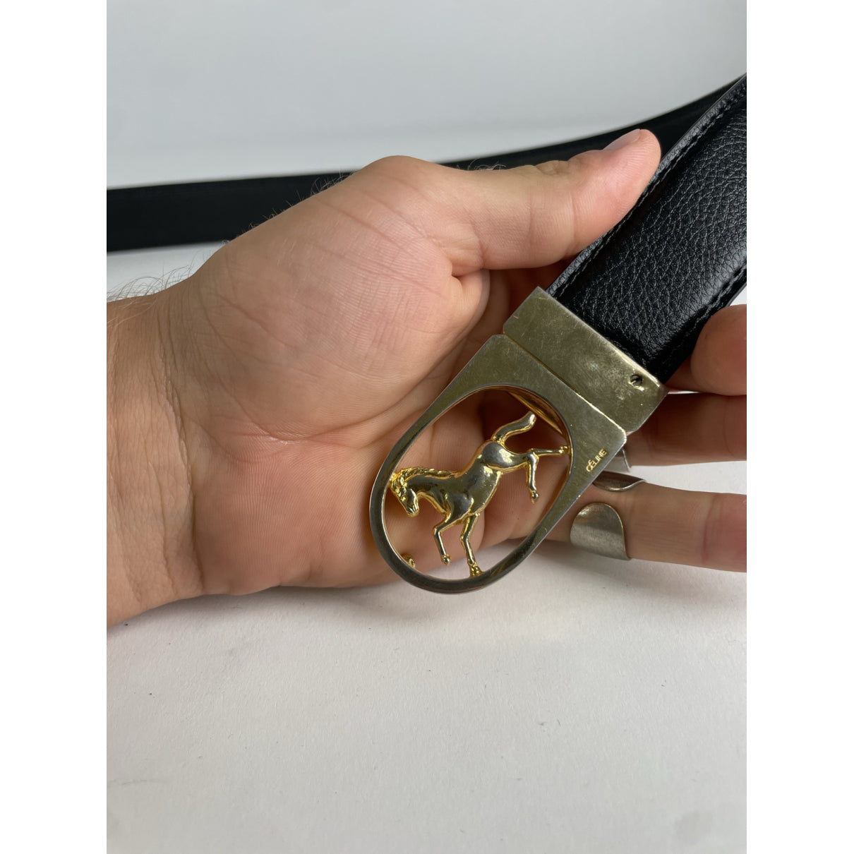 Celine Triomphe Black Leather Belt image 3