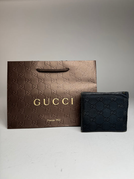 Vintage Gucci Monogram Canvas Flap Wallet Black