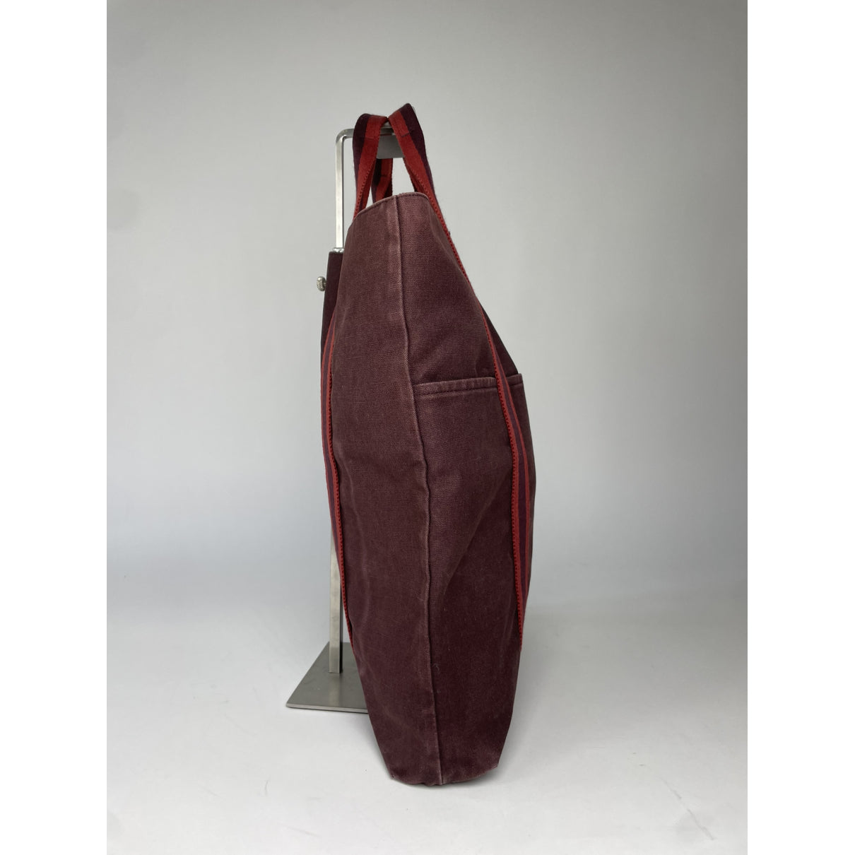 Hermès Burgundy Cotton Handbag image 4