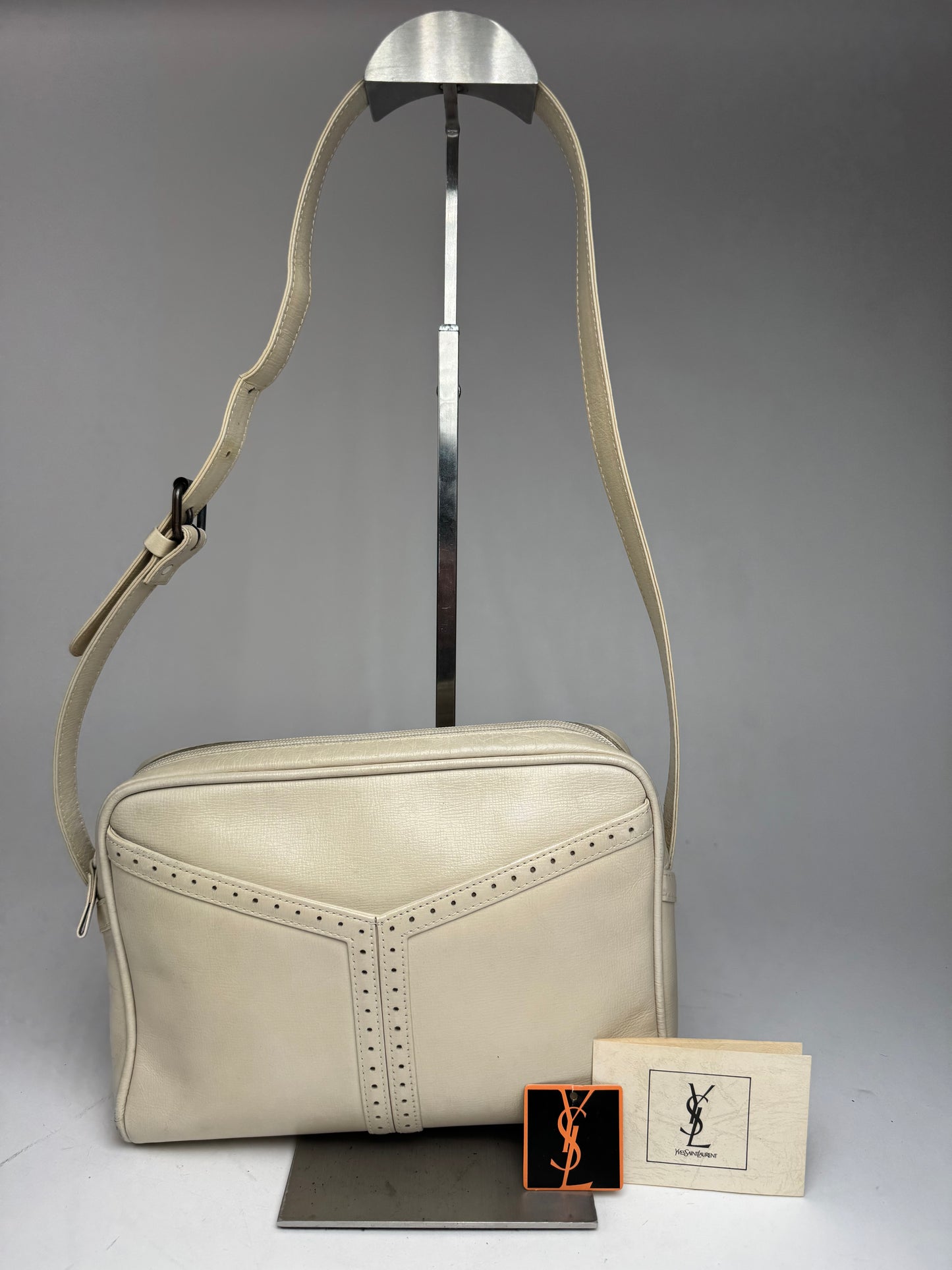 Vintage Yves Saint Laurent 2 Way Leather Bag cream