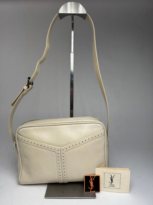 Vintage Yves Saint Laurent 2 Way Leather Bag cream