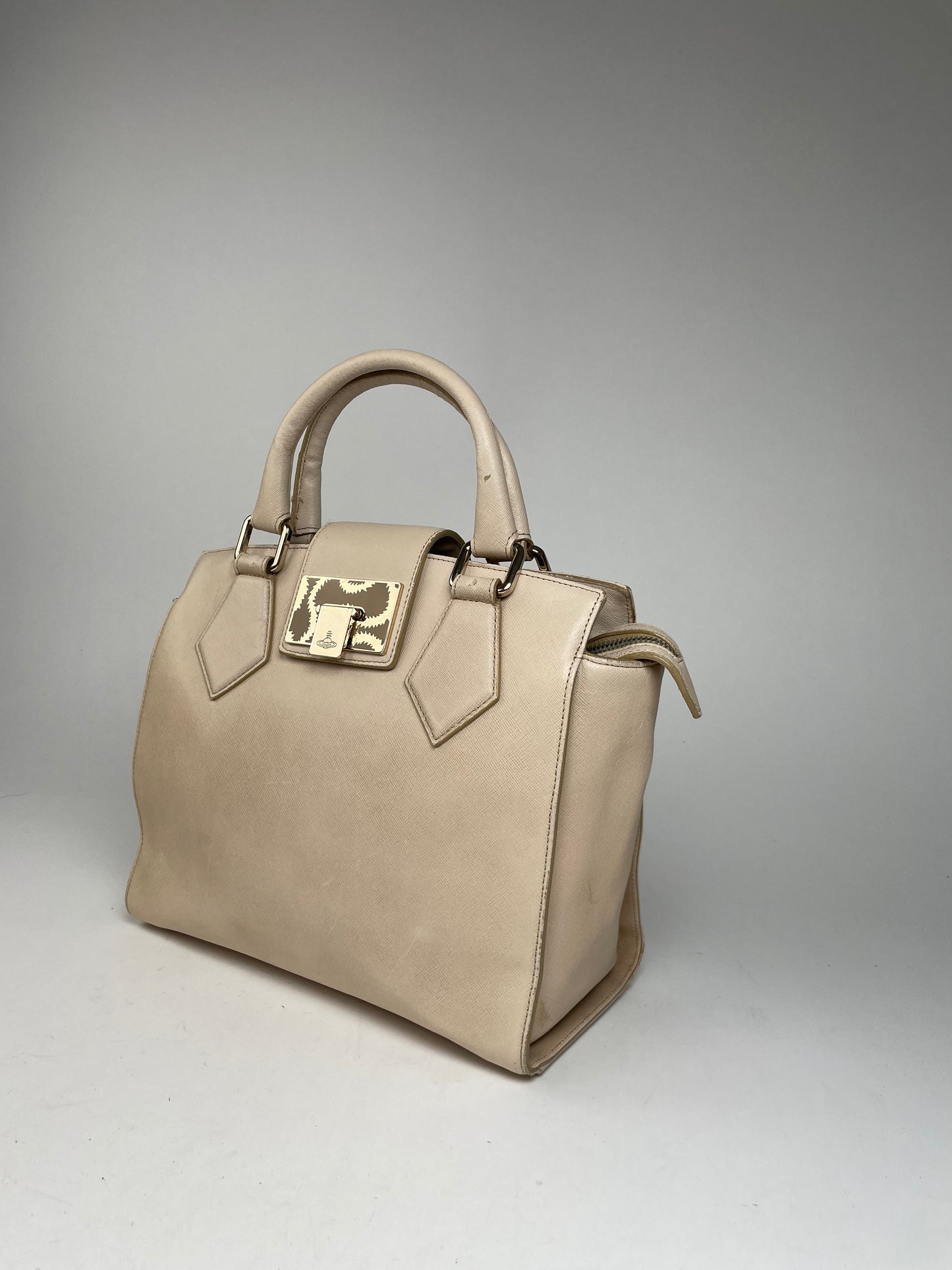 Vintage Vivienne Westwood 2Way Opio Safiano Leather Bag Beige