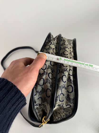 Vintage Celine Paris Triomphe Monogram Canvas/Leather Shoulder bag black gray