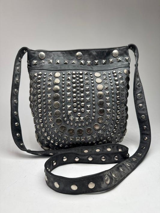 Vintage Pleated Leather Crossbody Bag Black