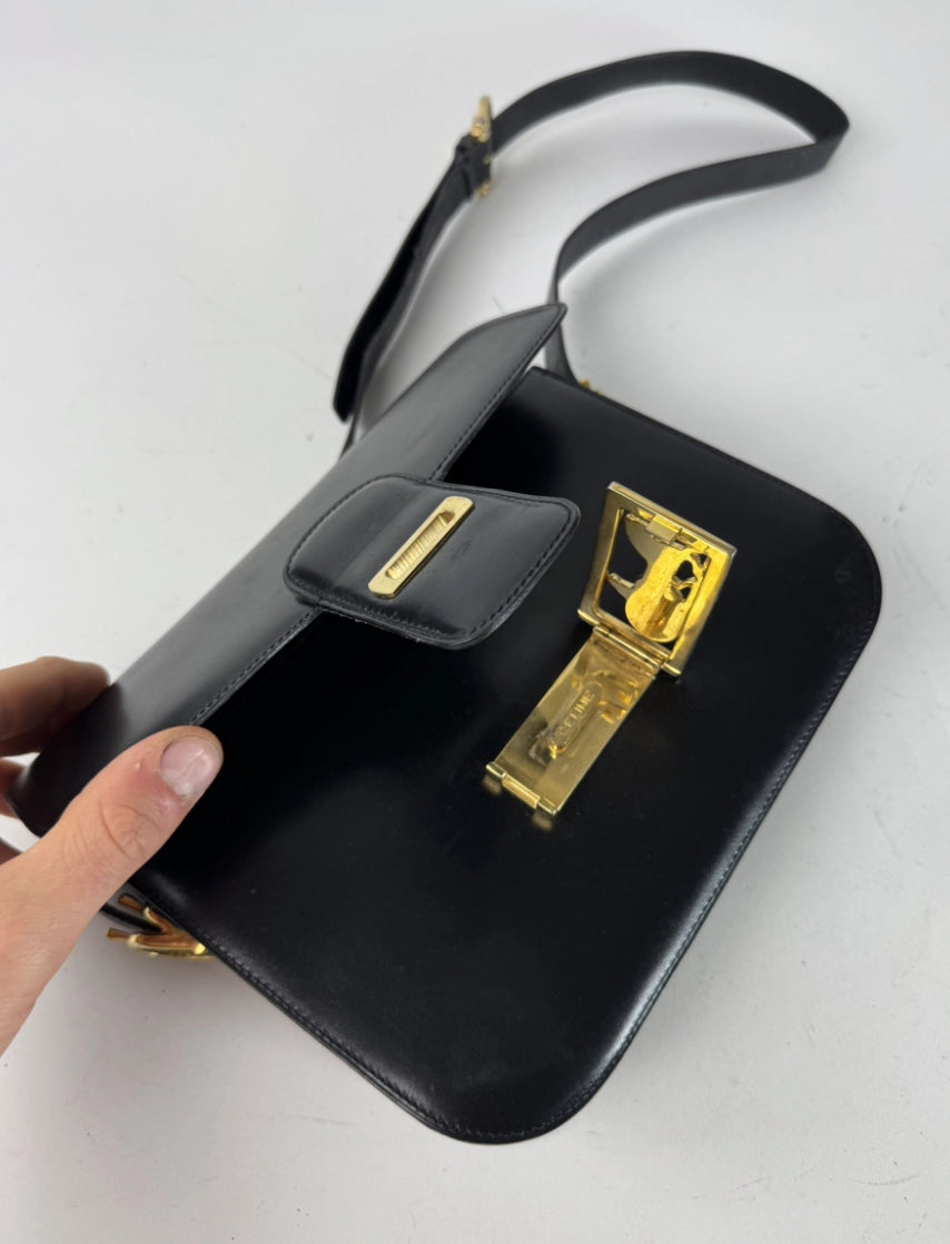 Vintage Celine Paris Triomphe Leather Bag Black