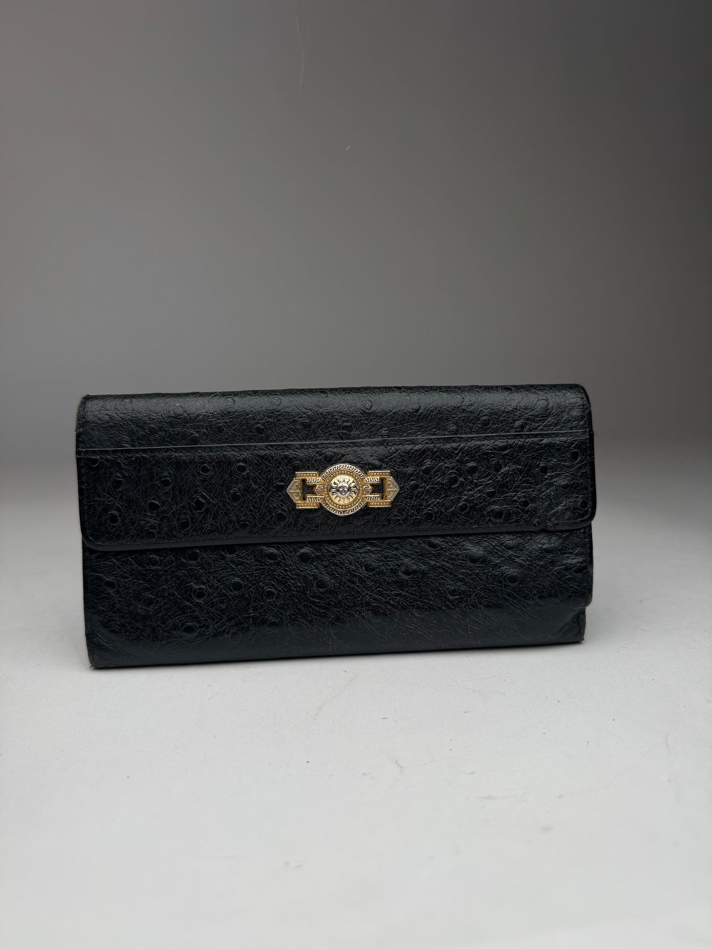 Vintage Gianni Versace Ostrich Leather Wallet Black