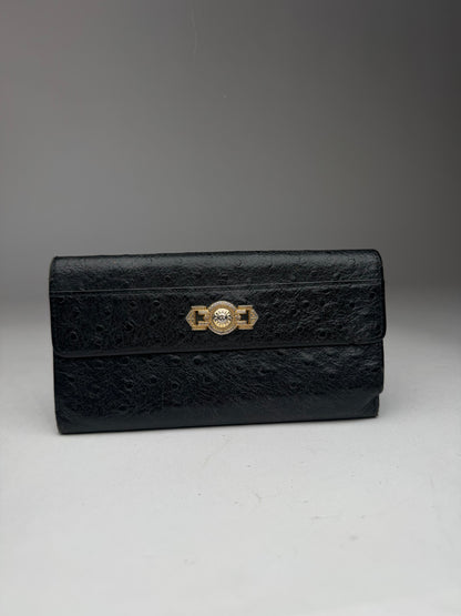 Vintage Gianni Versace Ostrich Leather Wallet Black