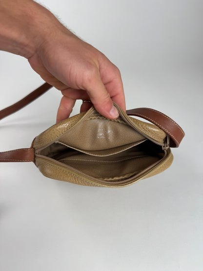 Vintage Courreges Paris Leather Crossbody Bag Beige Brown