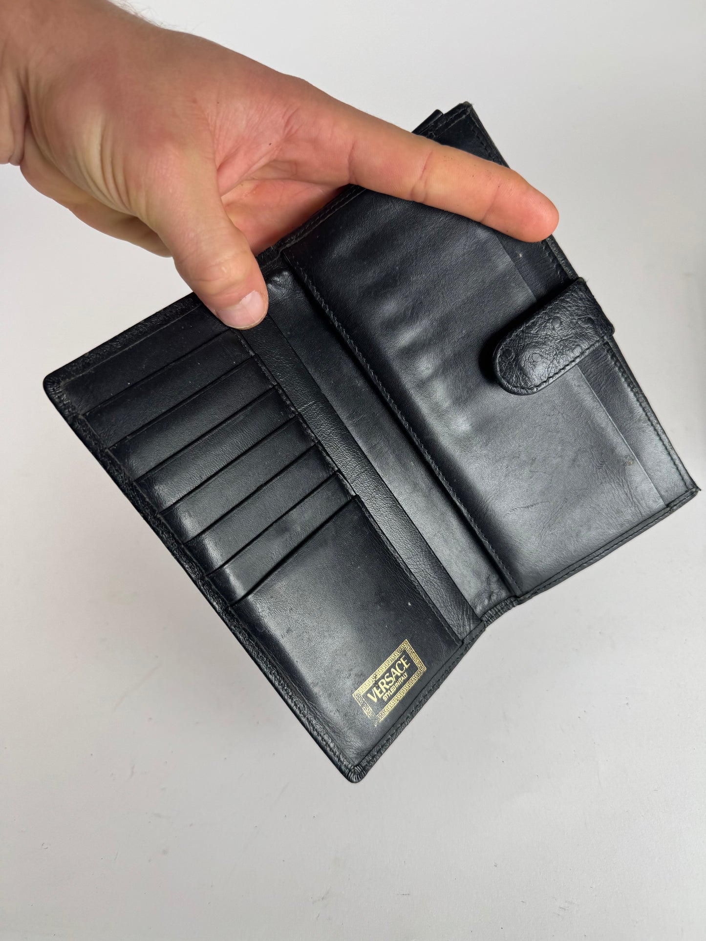 Vintage Gianni Versace Ostrich Leather Wallet Black