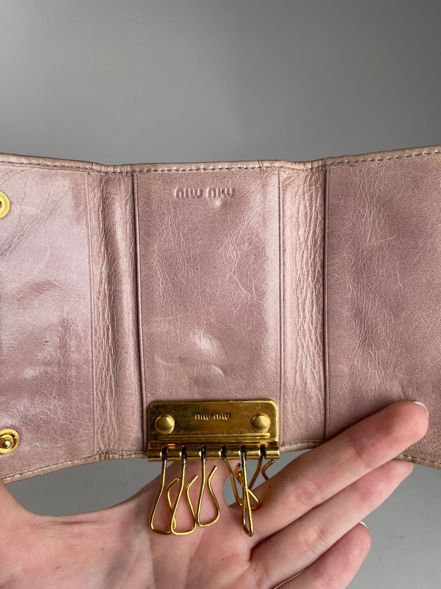 Vintage Miu Miu Metallasse leather Key Holder Rose