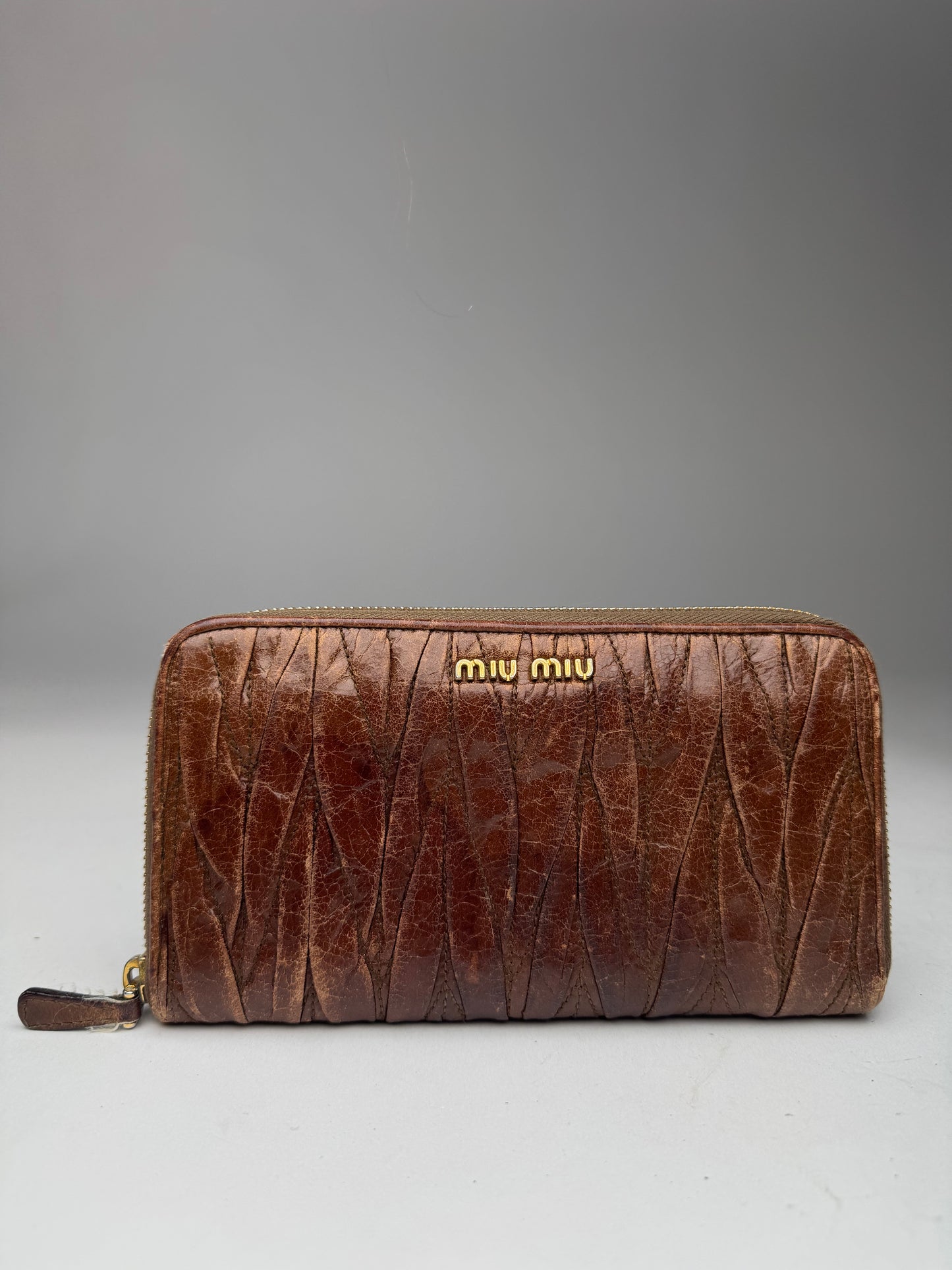 Vintage Miu Miu Metallasse Leather Wallet Brown