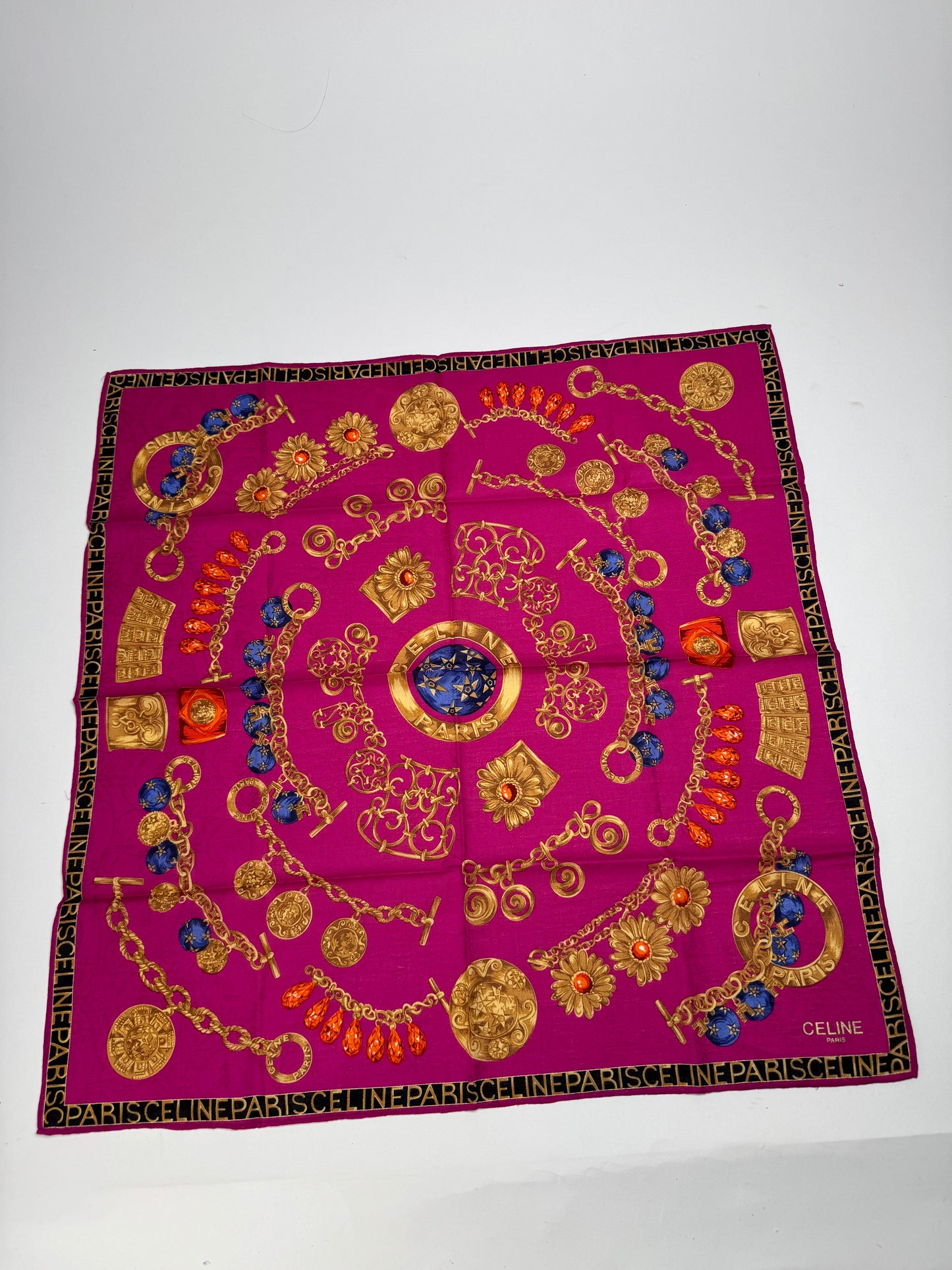 Vintage Celine Paris Silk Scarf Red