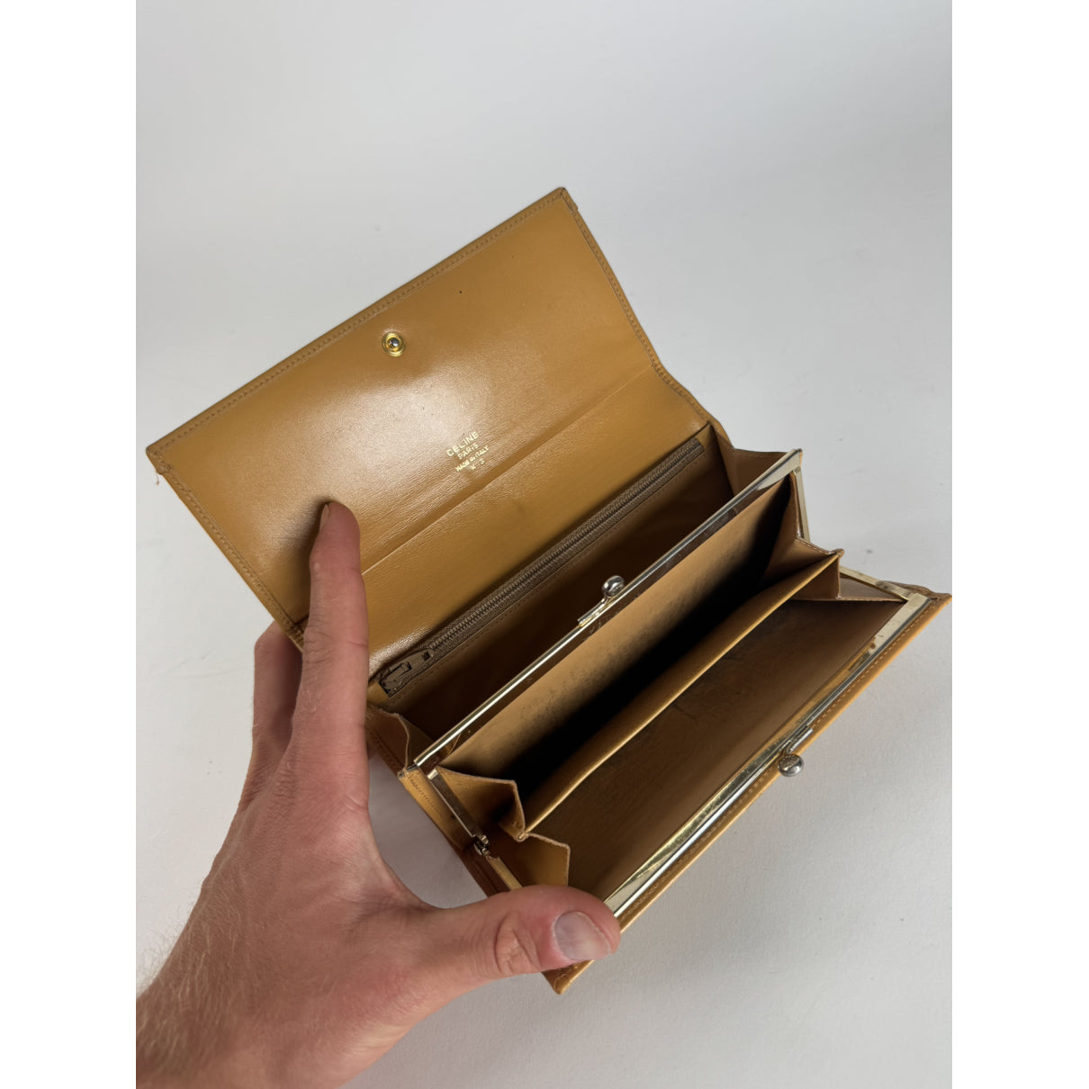 Celine Triomphe Beige Leather Wallet image 5