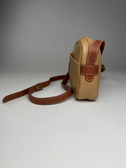 Vintage Courreges Paris Leather Crossbody Bag Beige Brown