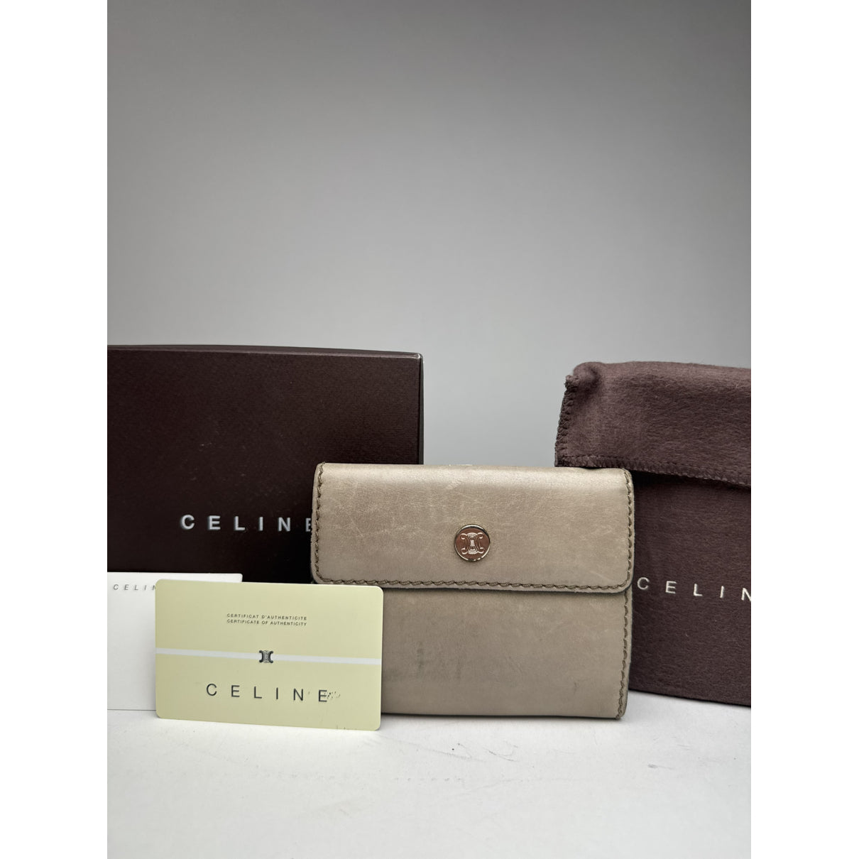 Celine Triomphe Grey Leather Wallet image 5
